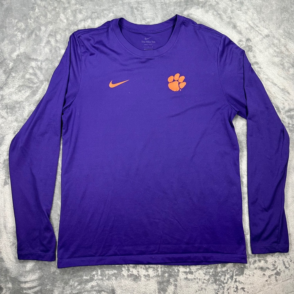 Nike Clemson Tigers Dri-FIT Long Sleeve Shirt Purple Orange Mens Large L